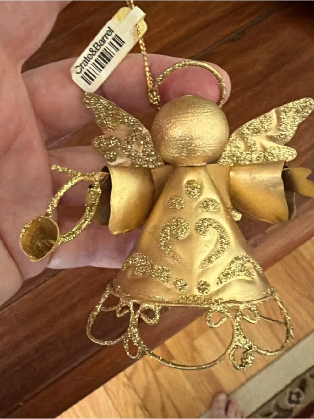 Gold Glitter Angel Holiday Ornament - Decorative Home Holiday Accent 3.5 inches